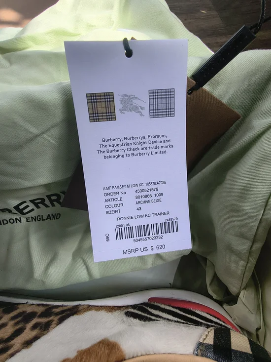 Burberry Multicolored Animal & Check Print Sneakers with Green Laces - Picture 8 of 9